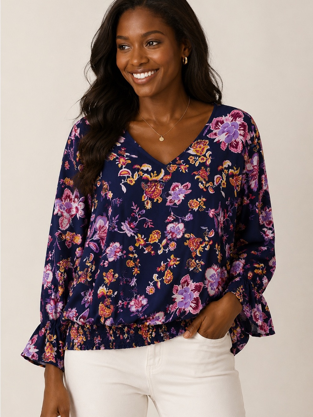 Cooper & Ella like new  ink-blue floral top size 16.